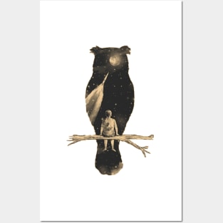 Owl & Man illustration Posters and Art